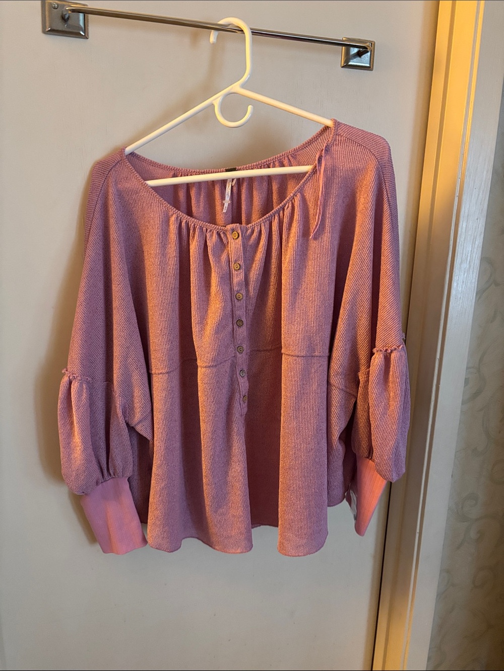 Free People Lavender Button-Pop Henley Blouse